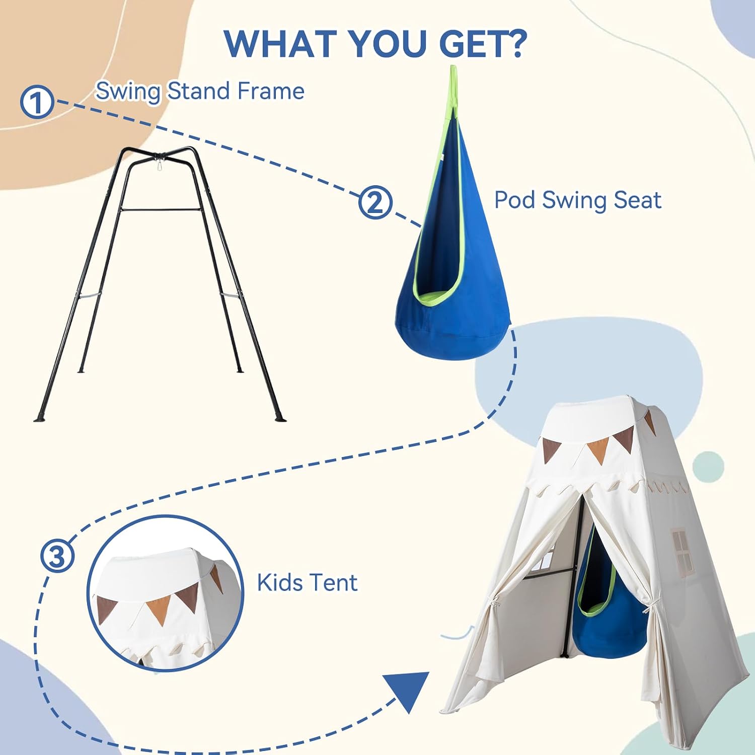 Swing Stand Frame with Sensory Pod Swings and Kids Tent