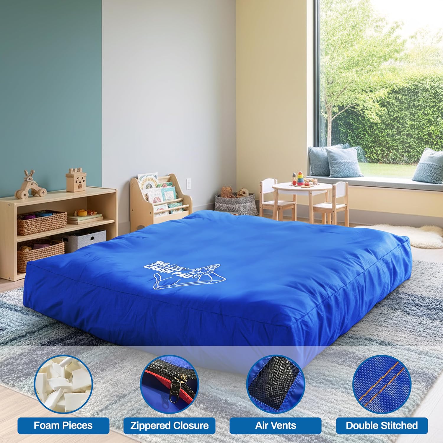 Skil-Care Crash Pad for Kids | Sensory Crash Mat for Active Play | High-Density & Soft Foam Blocks Landing Zone | Kids Jumping Pillow for Indoor & Outdoors Use with Durable Nylon Cover - 5x5 feet